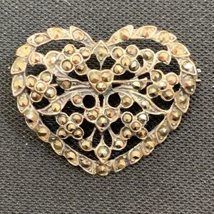 Sterling Silver Marcasite Heart Brooch